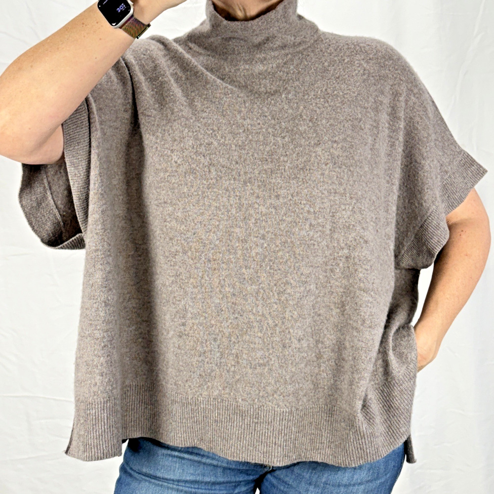 Kinross Cashmere Easy Popover Sweater One Size Dolman Sleeve Mock Neck Taupe